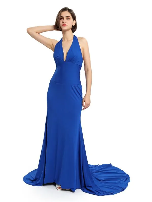 Deep V-neck Halter Mermaid Long Bridesmaid Dresses