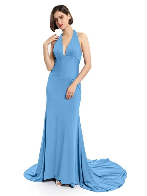 Deep V-neck Halter Mermaid Long Bridesmaid Dresses