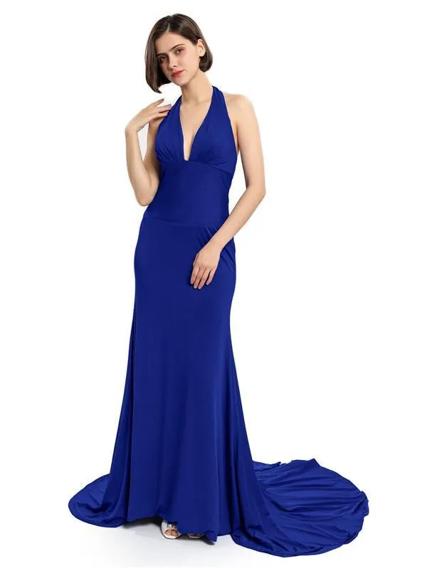 Deep V-neck Halter Mermaid Long Bridesmaid Dresses