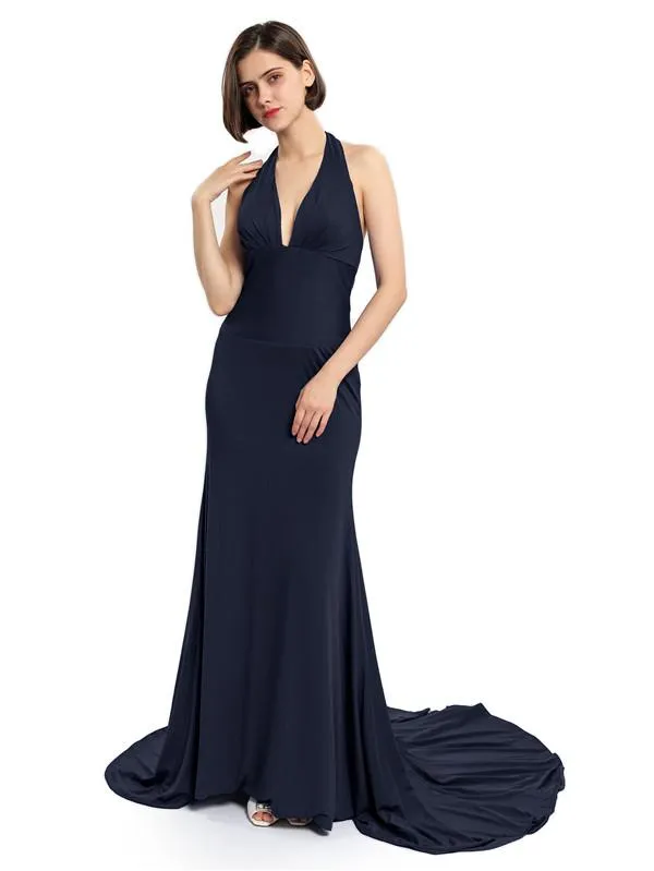 Deep V-neck Halter Mermaid Long Bridesmaid Dresses