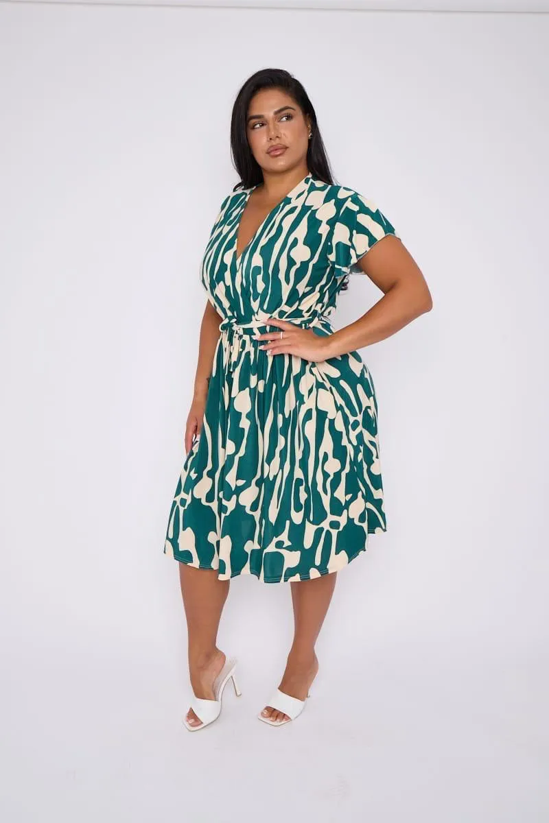 Demi Faux Wrap Dress in Wavy Green