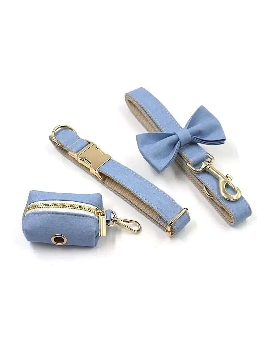 Denim Gold Dog Pets Harness Collar And Leash Set