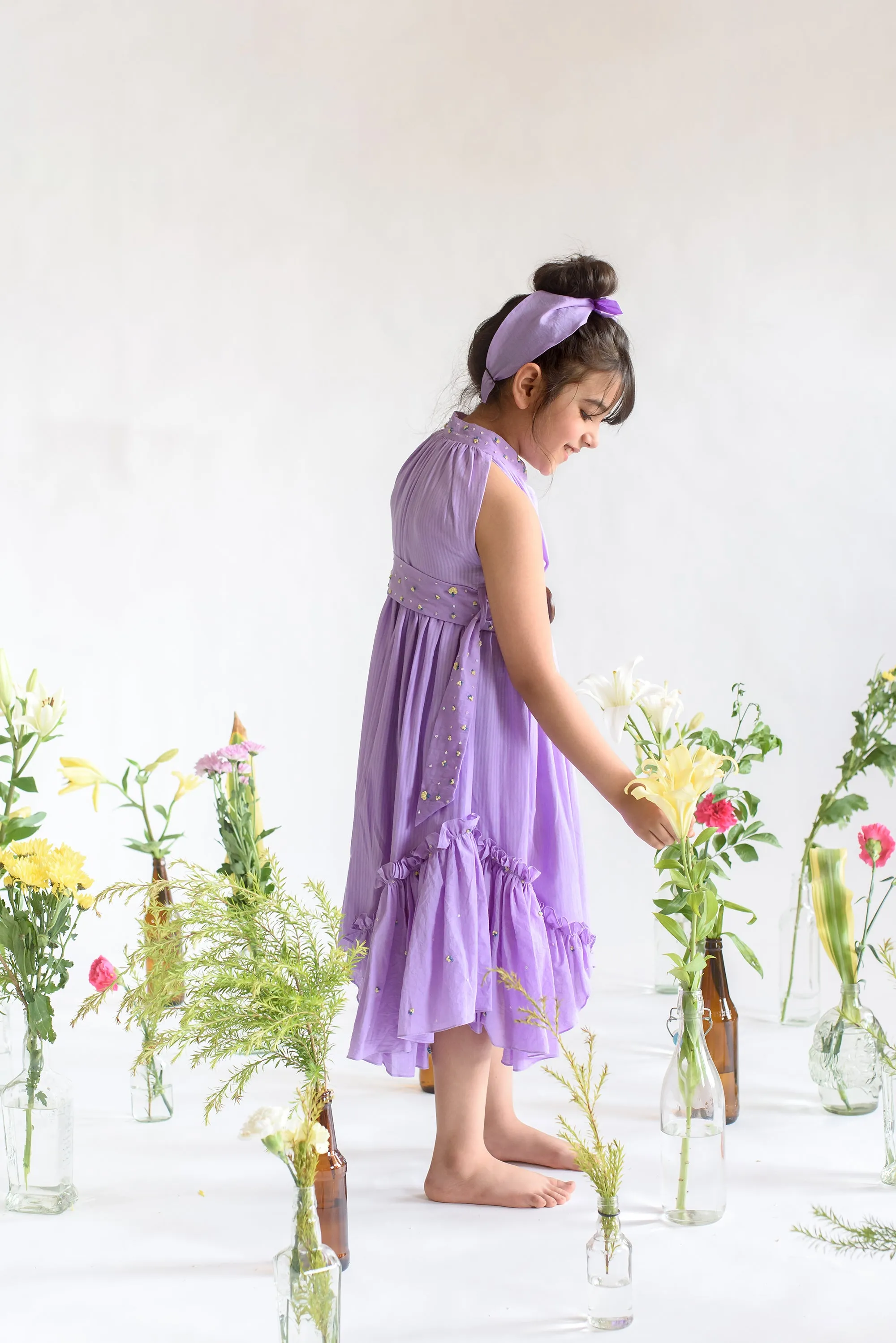 Dilly Frond- Organic Cotton Dress With Embroidered Belt For Girls