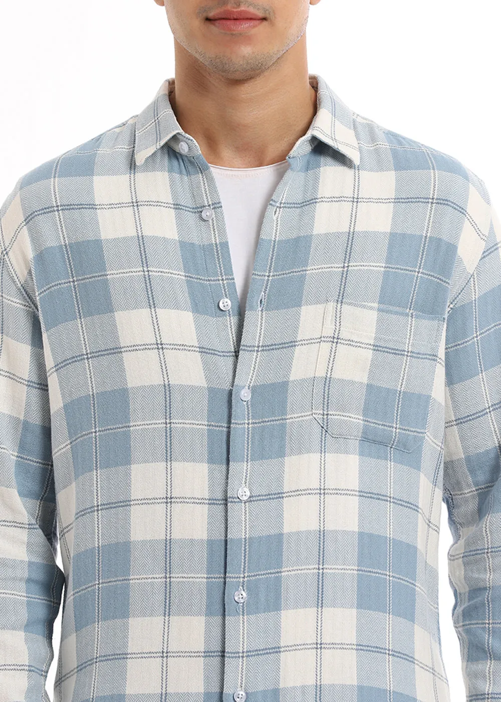 Dobby Pigeon Blue Checked Shirt