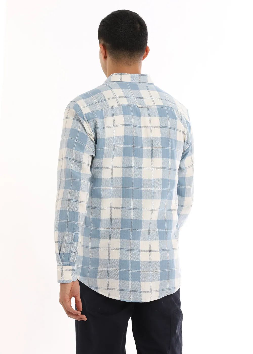 Dobby Pigeon Blue Checked Shirt