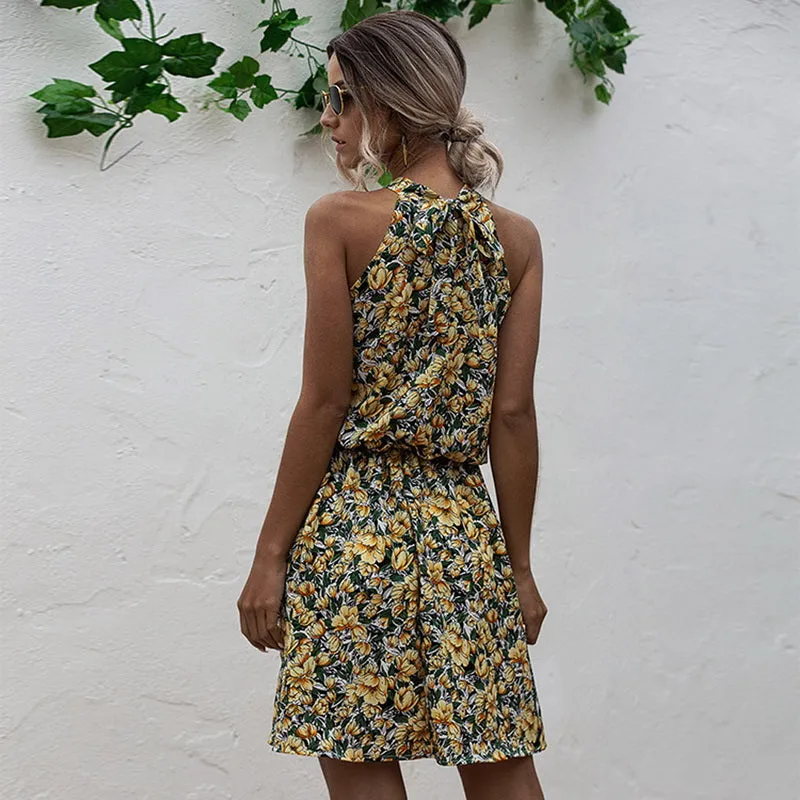 Dot Print Sleeveless Mini Dress