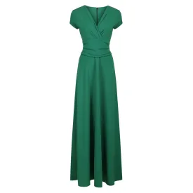 Emerald Green V Neck Cap Sleeve Maxi Dress