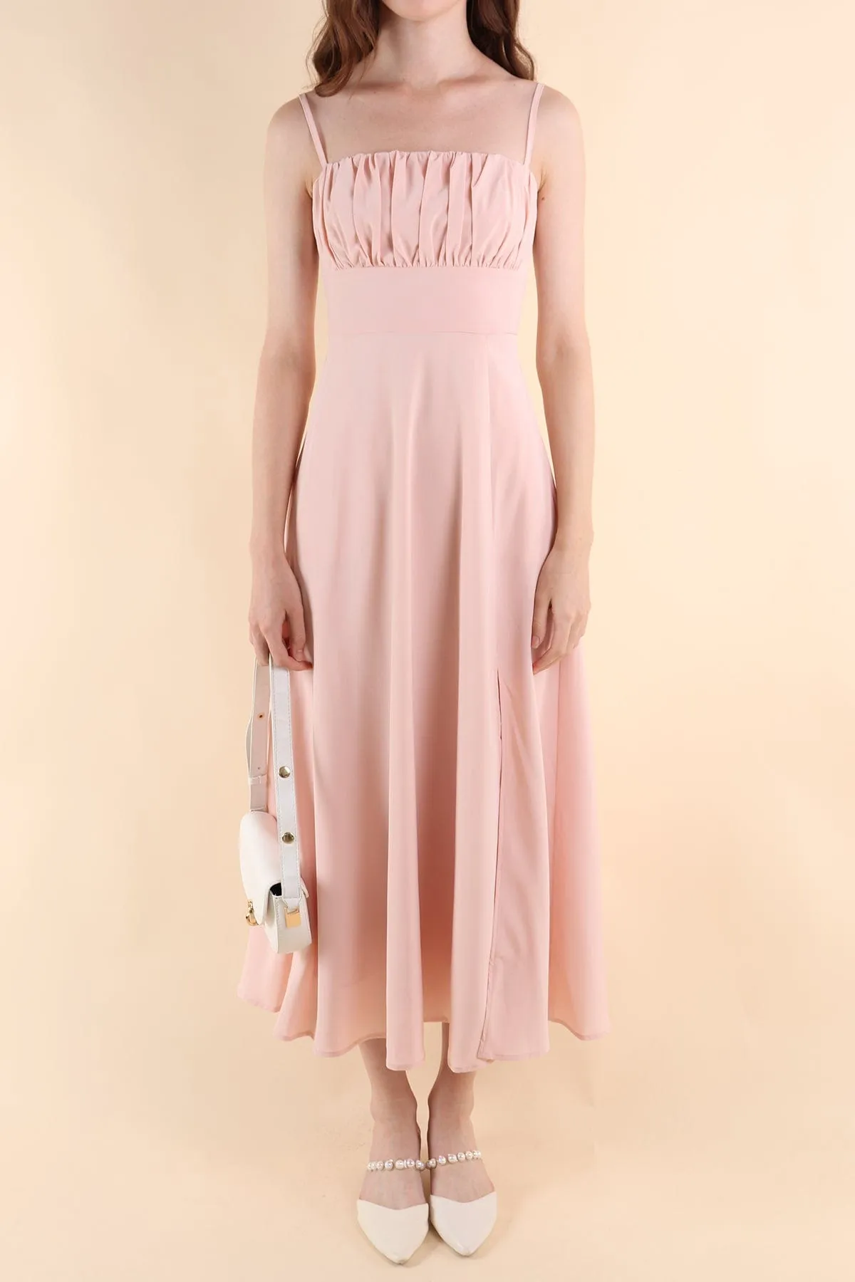 EVELIA RUCHED MAXI DRESS IN PINK