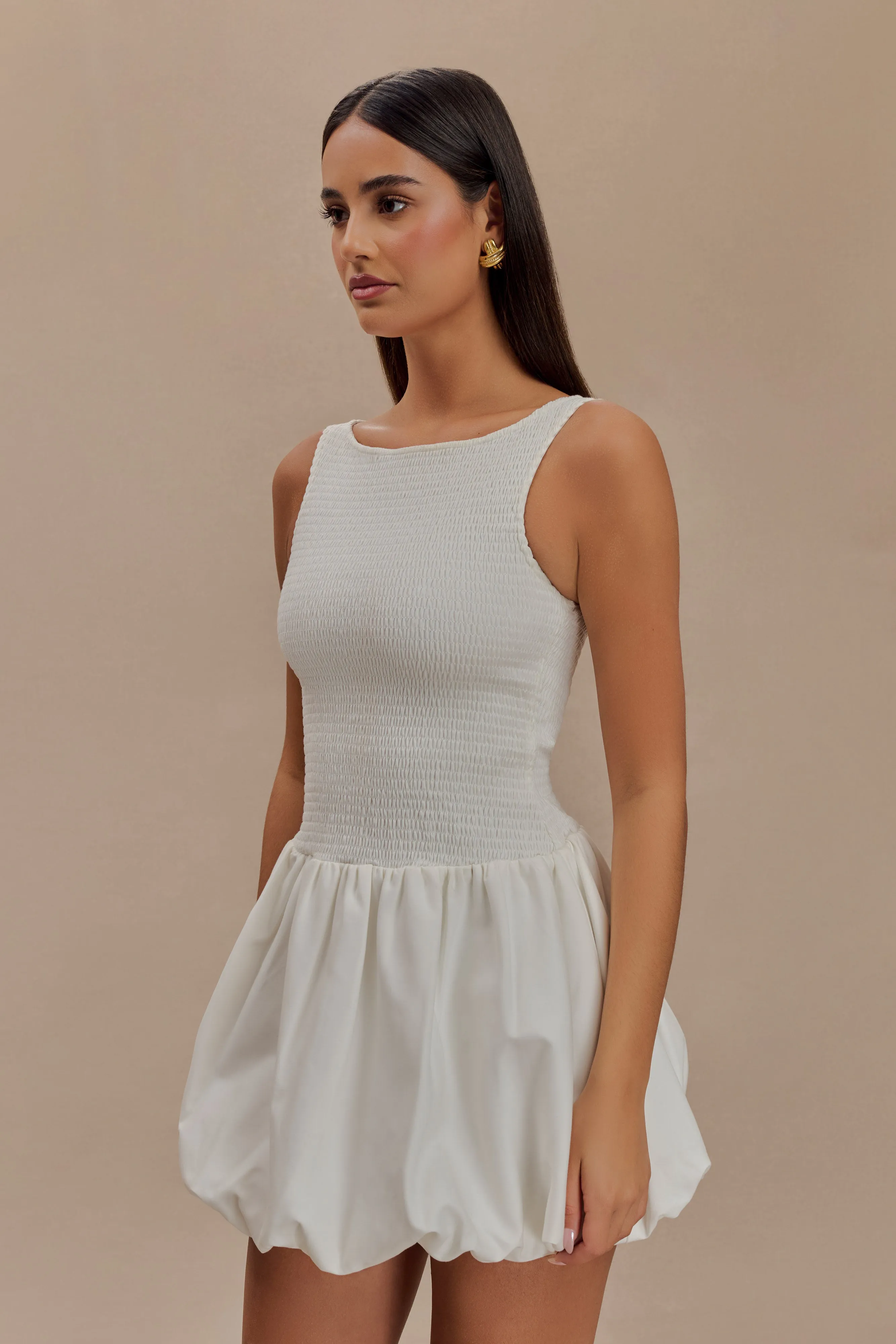 Felicity Shirring Bubble Cotton Mini Dress - White