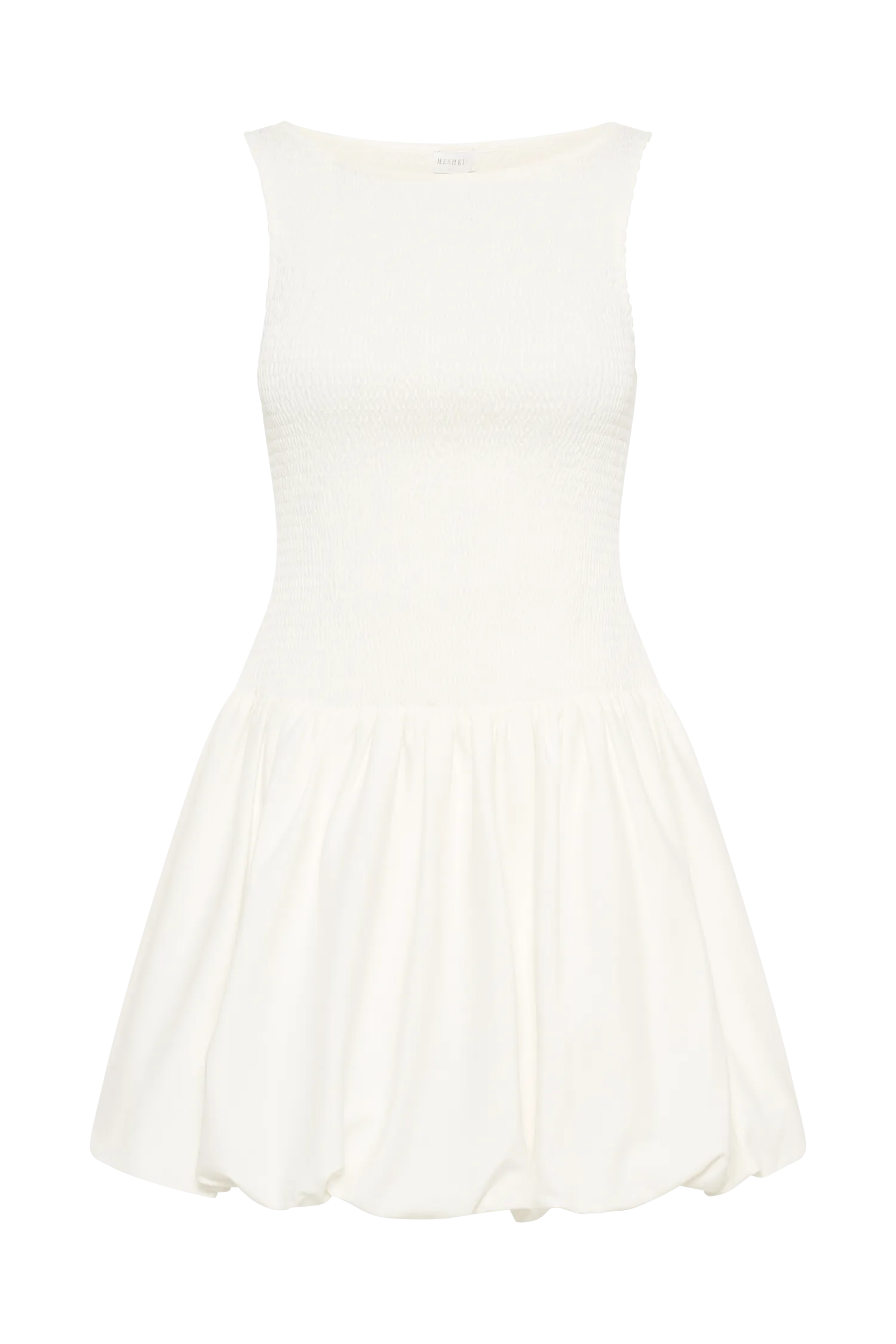 Felicity Shirring Bubble Cotton Mini Dress - White