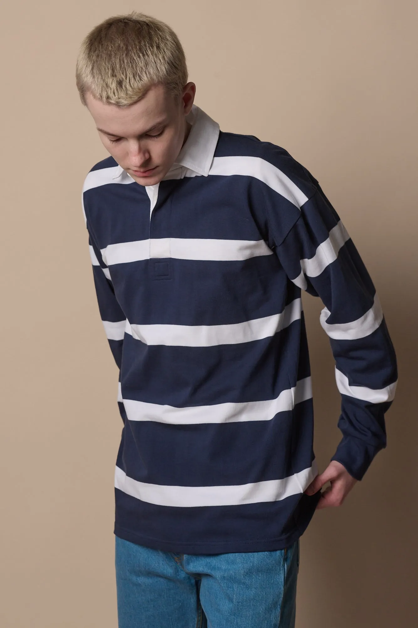 Fine Striped Rugby Shirt - Navy/White