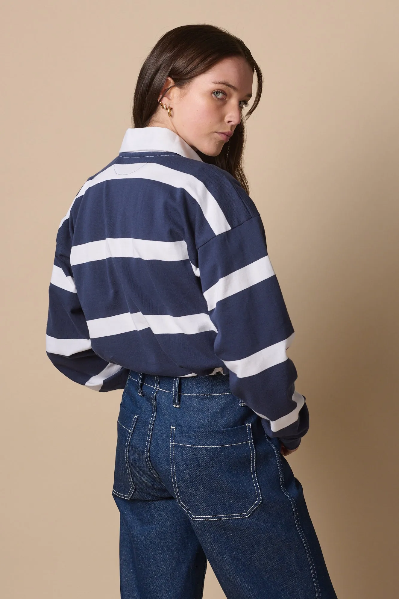 Fine Striped Rugby Shirt - Navy/White