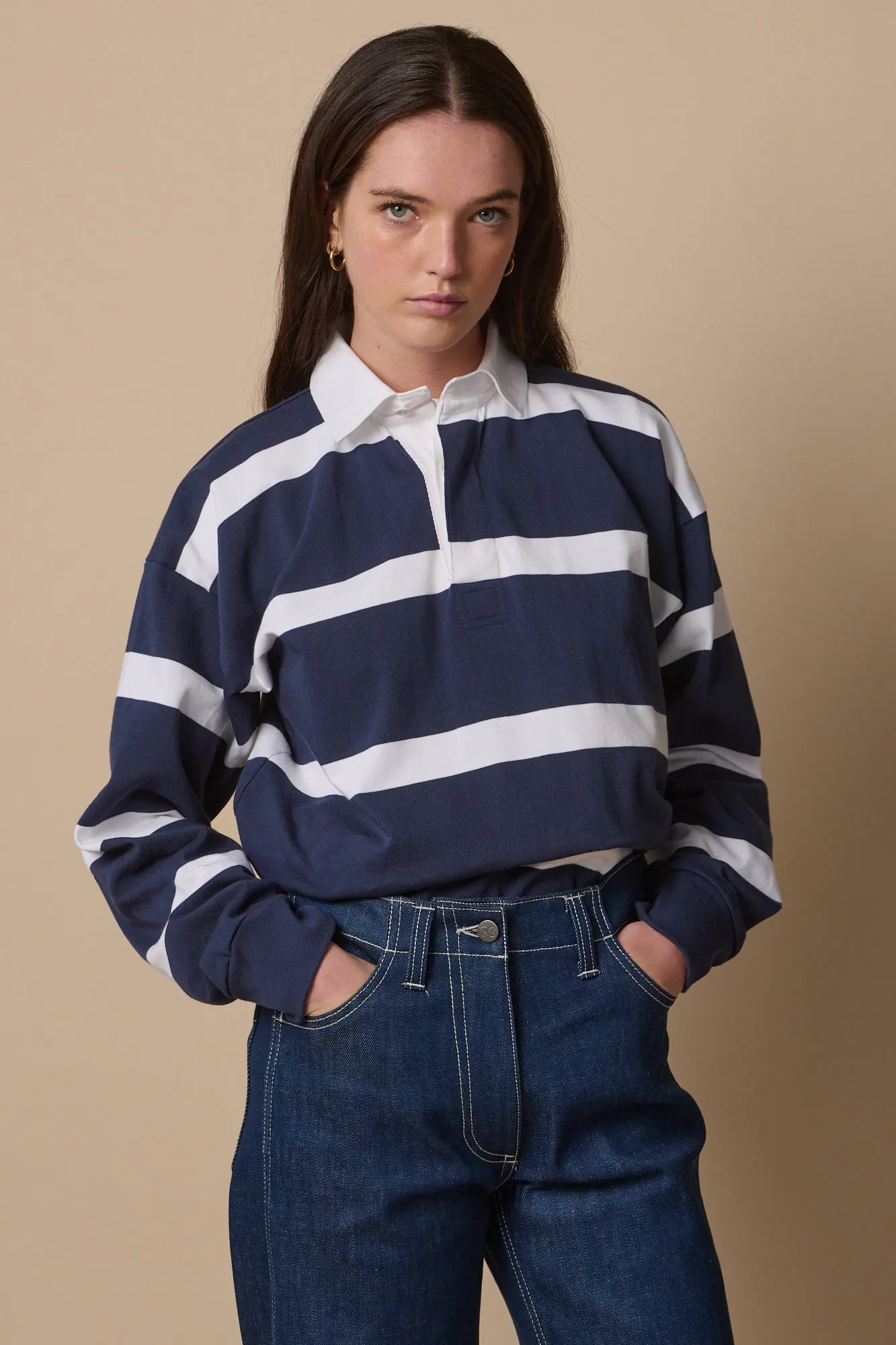 Fine Striped Rugby Shirt - Navy/White