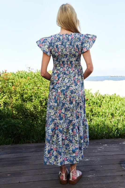 Floral Flutter Sleeve Midi Dress