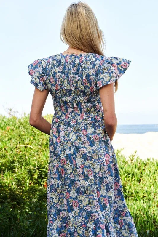 Floral Flutter Sleeve Midi Dress