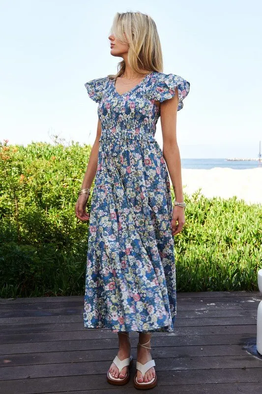 Floral Flutter Sleeve Midi Dress