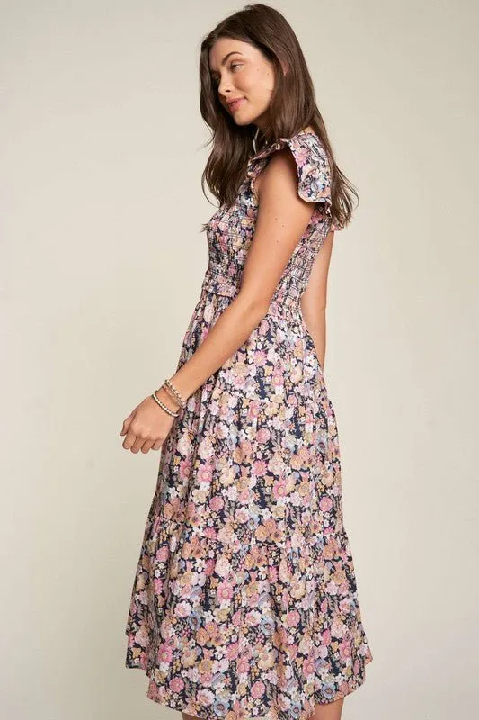 Floral Flutter Sleeve Midi Dress