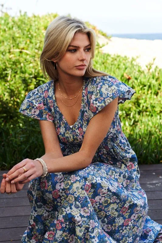 Floral Flutter Sleeve Midi Dress