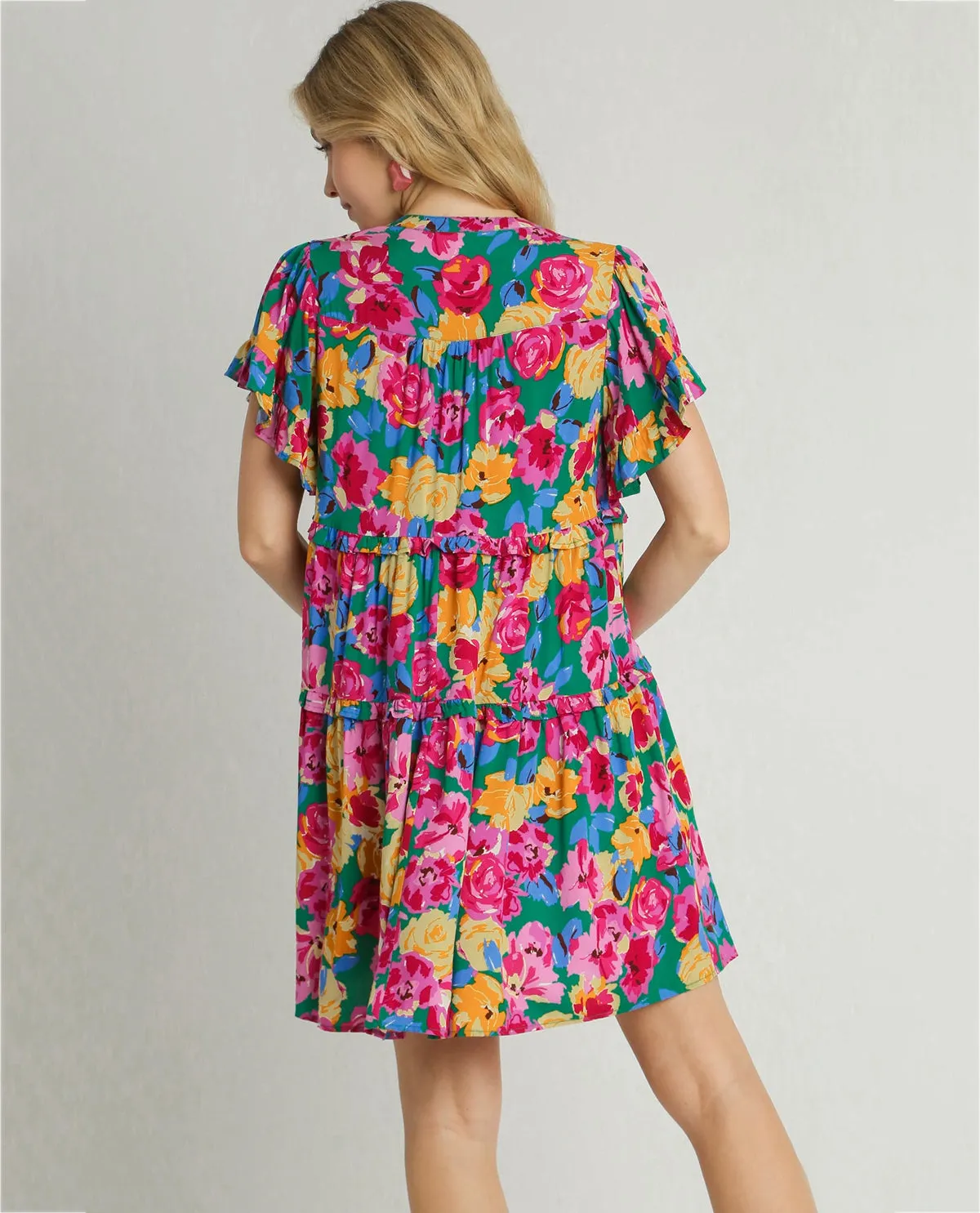 Floral Ruffle Trim Tiered Mini Dress