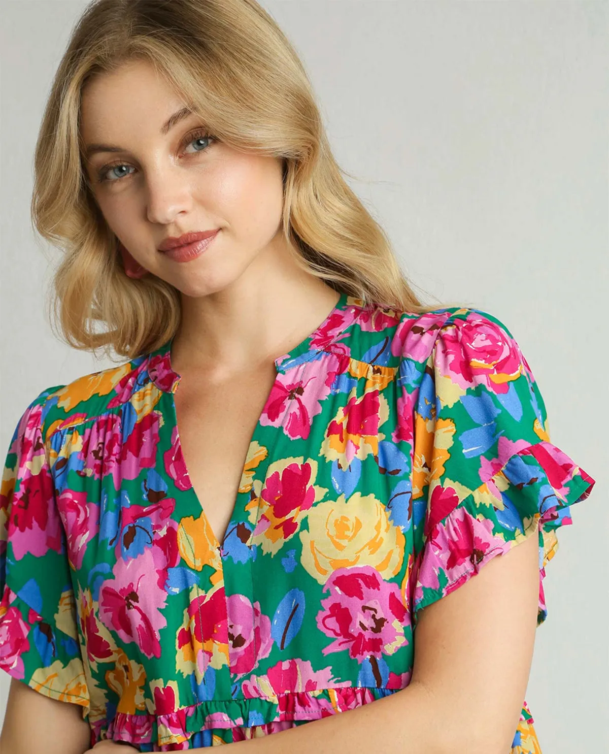 Floral Ruffle Trim Tiered Mini Dress