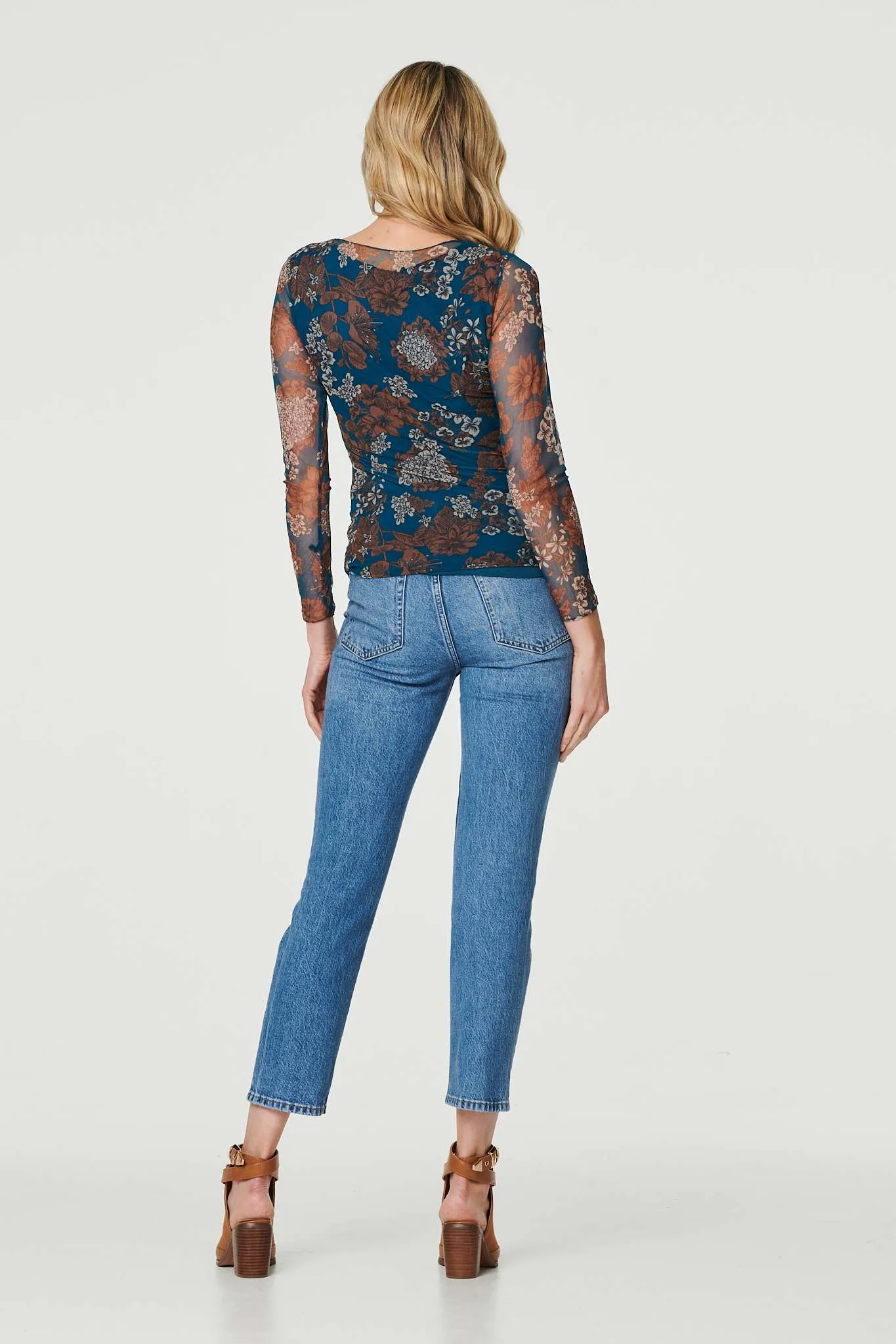 Floral Semi Sheer Mesh Top