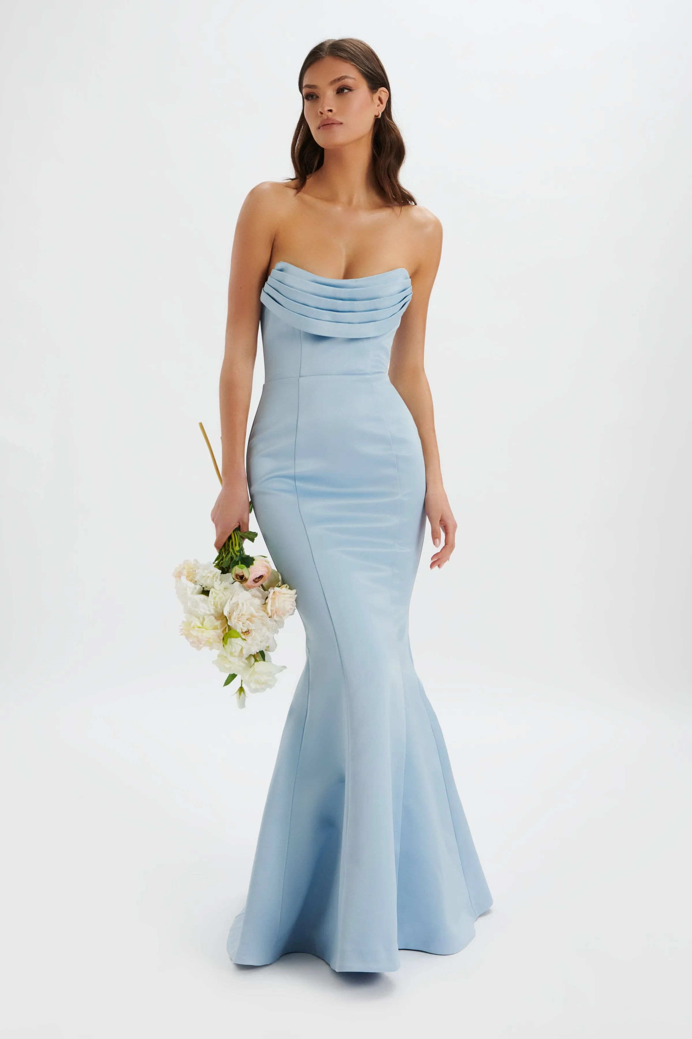 FREYA Bonded Satin Cowl Neck Maxi Dress In Dusty Blue