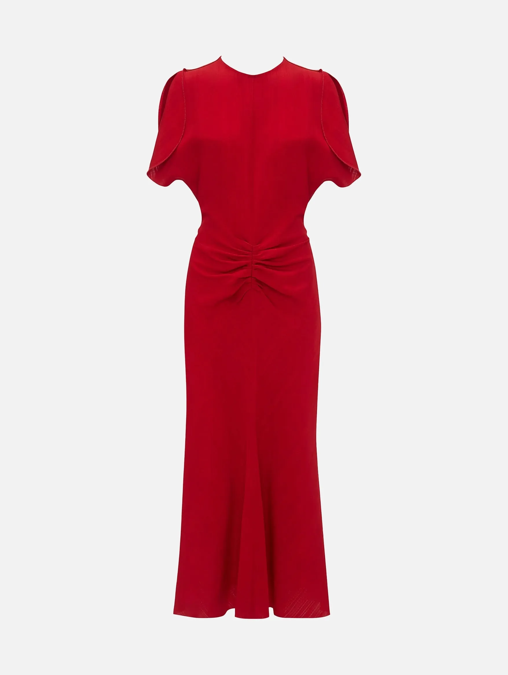 Gathered Waist Midi Dress in Carmine