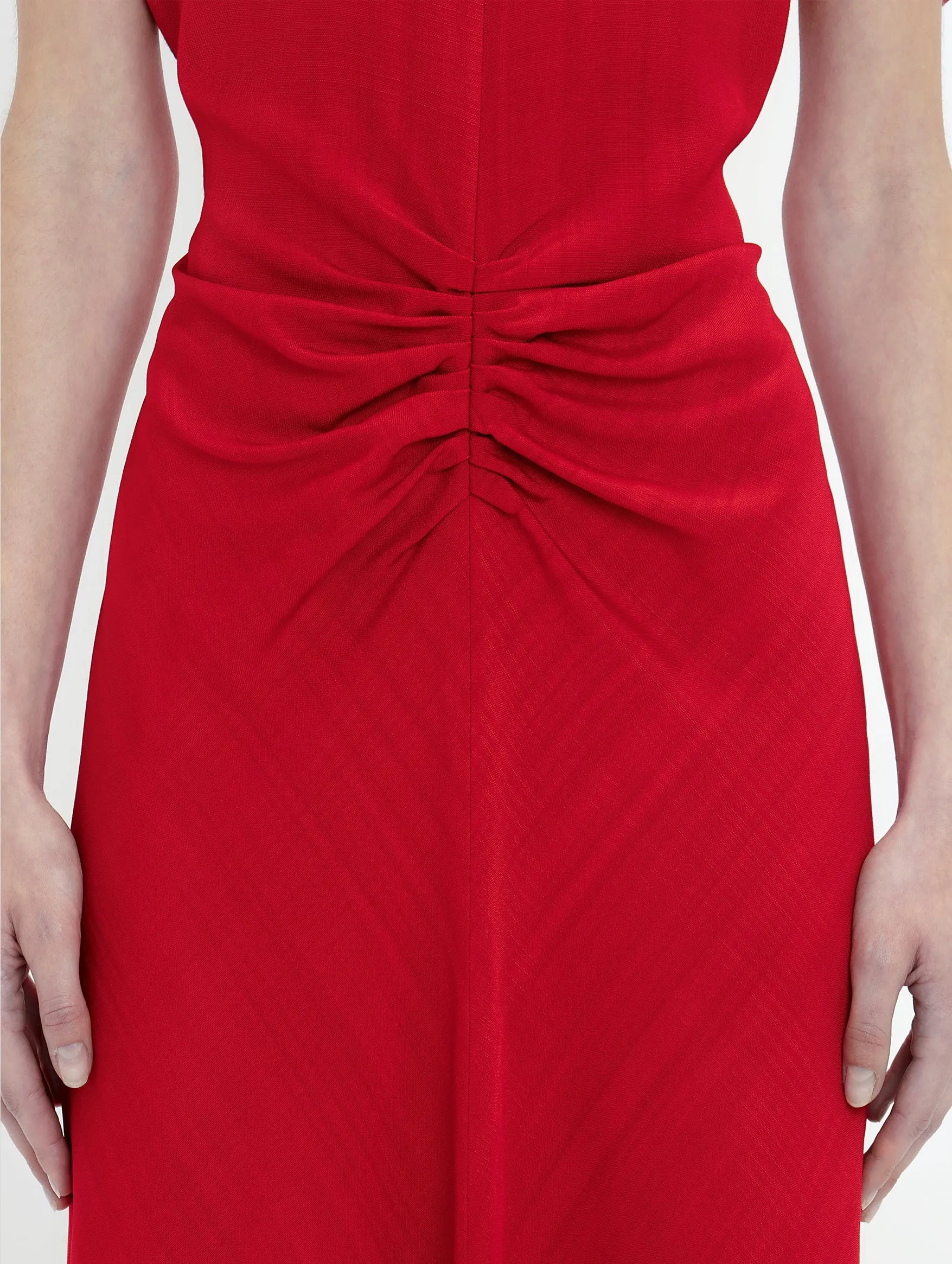 Gathered Waist Midi Dress in Carmine