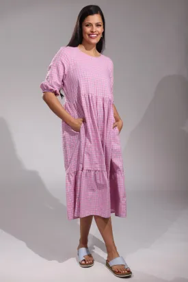 Gingham Midi Dress | Pink/Lilac Mid Check | 4071YY