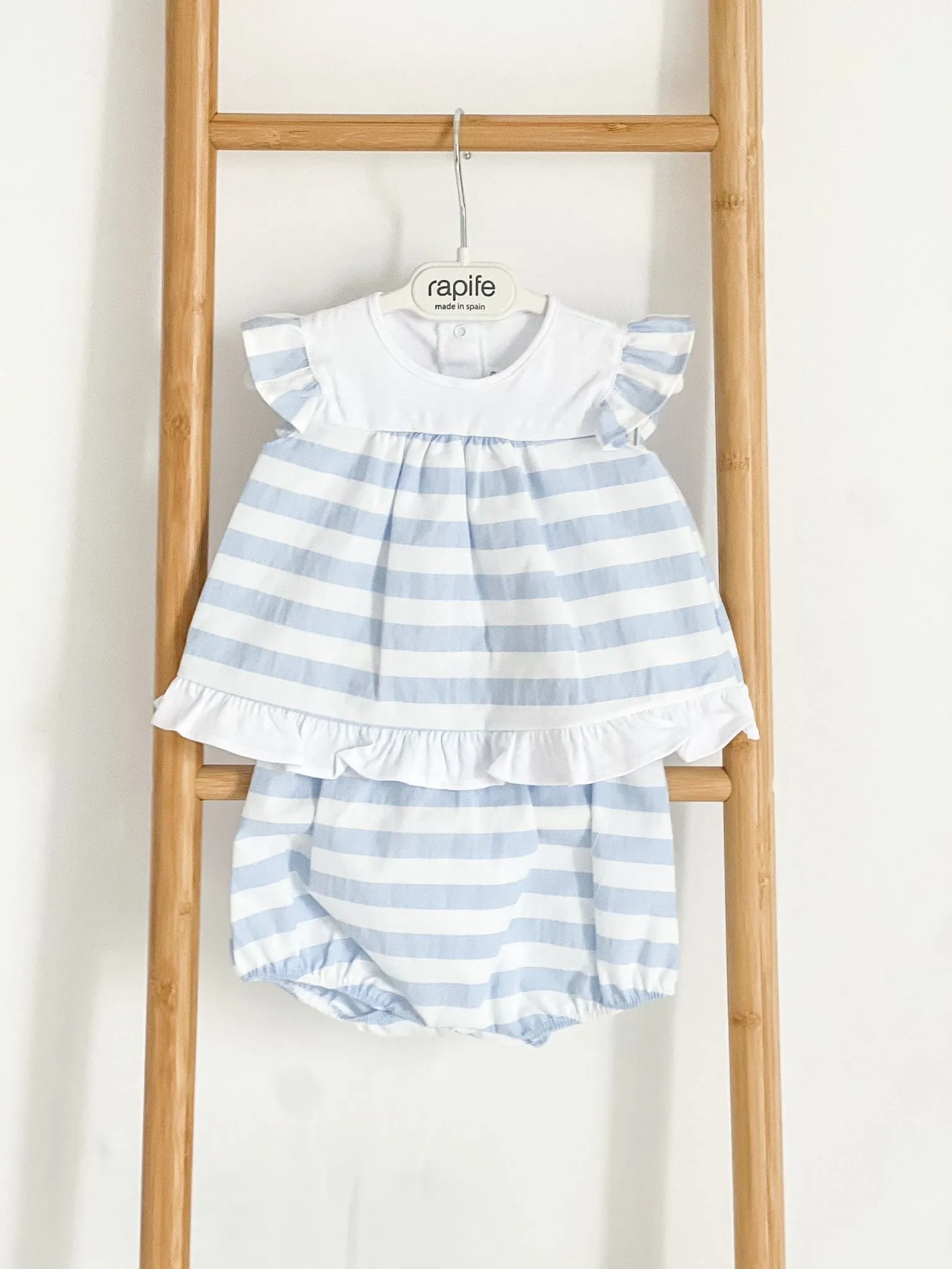 Girls Rapife Blue Stripe Frill T-shirt and Stripe Bloomer Set