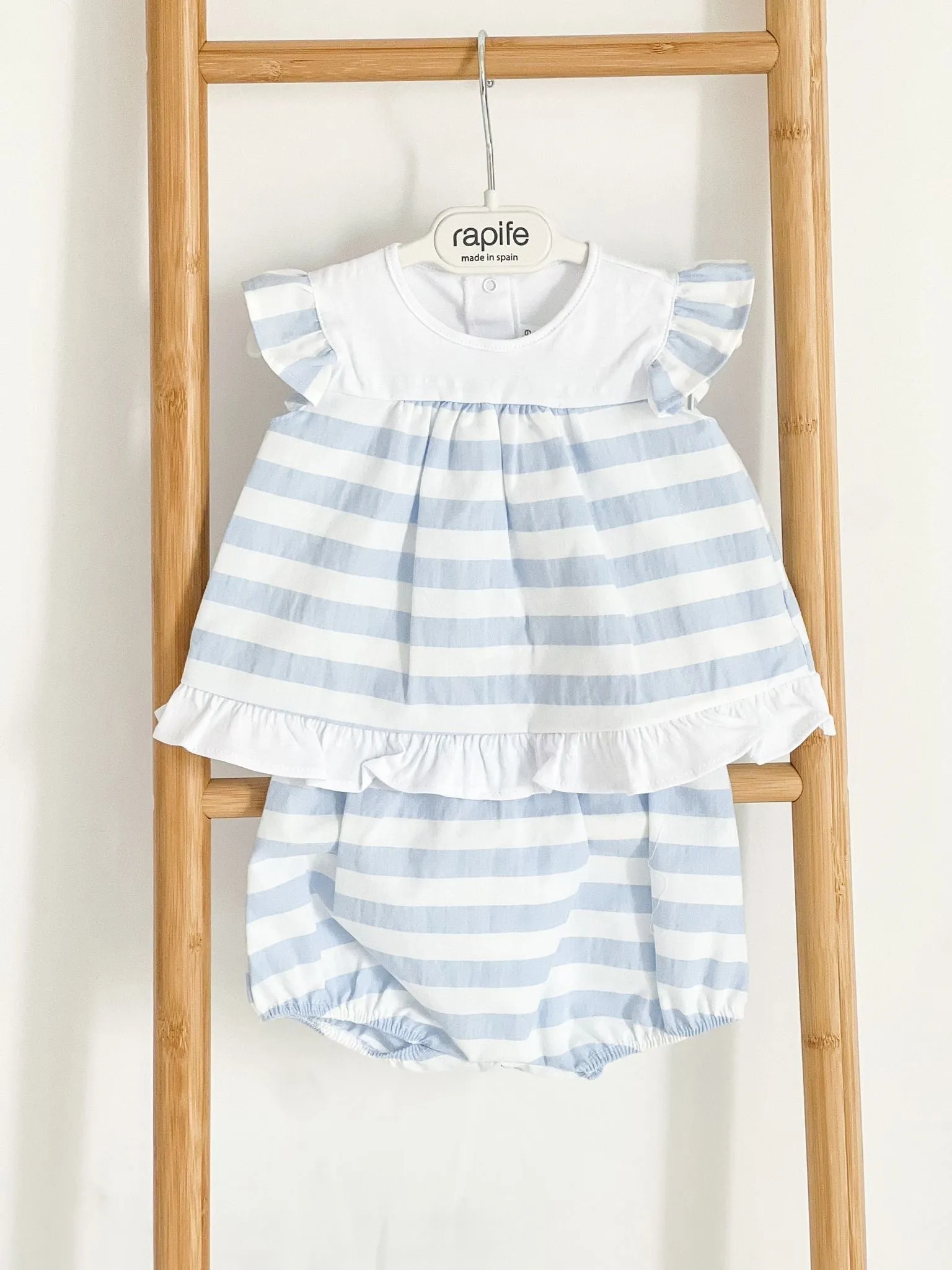 Girls Rapife Blue Stripe Frill T-shirt and Stripe Bloomer Set