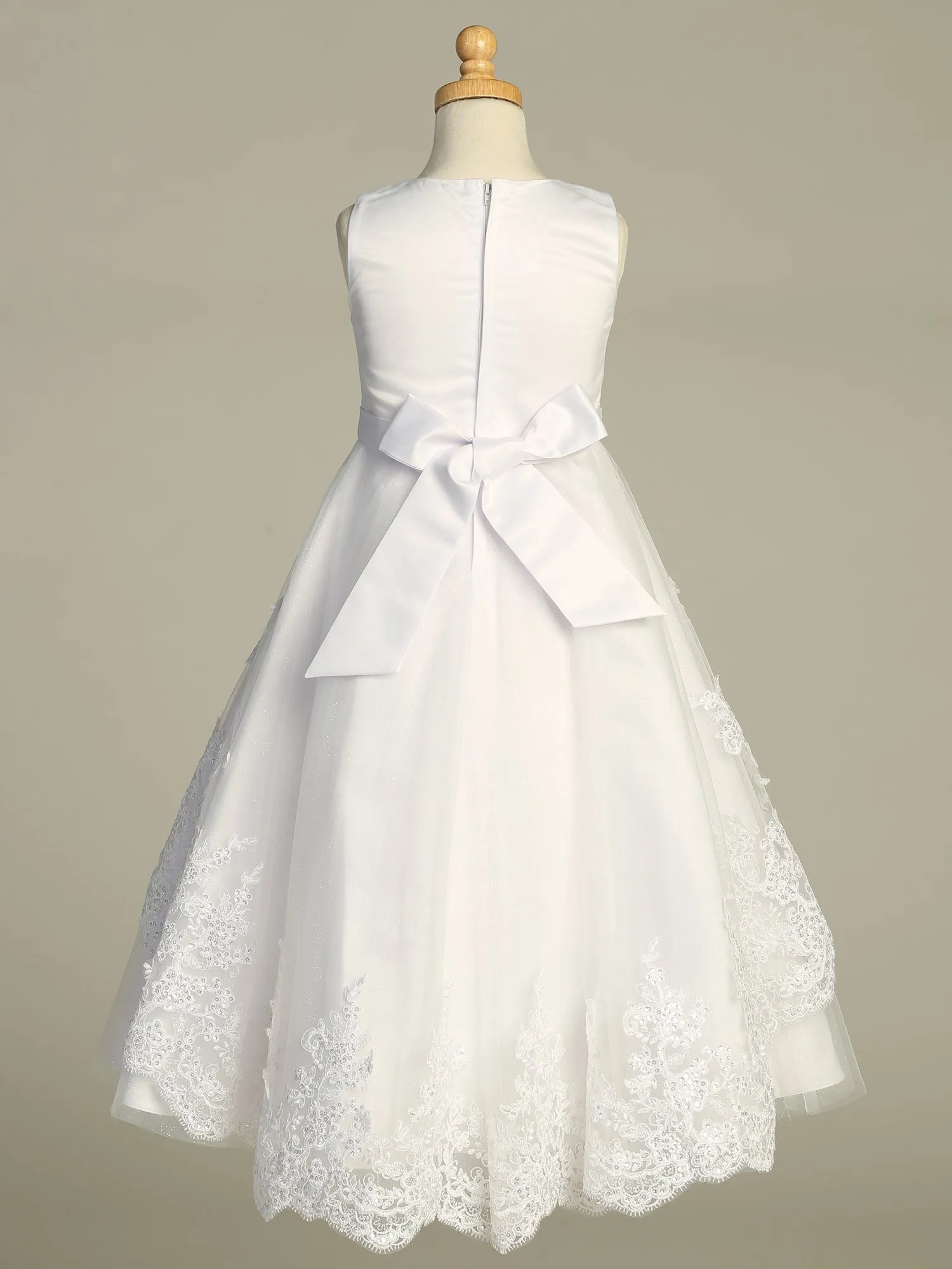 Girls White First Communion Dress w/ Embroidered Tulle & Sequins Dress (721)