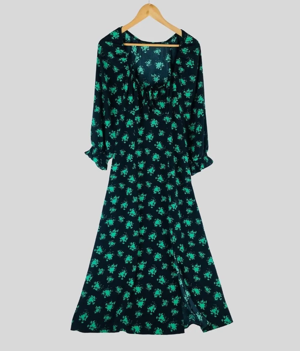 Green Floral Sweetheart Midaxi Dress