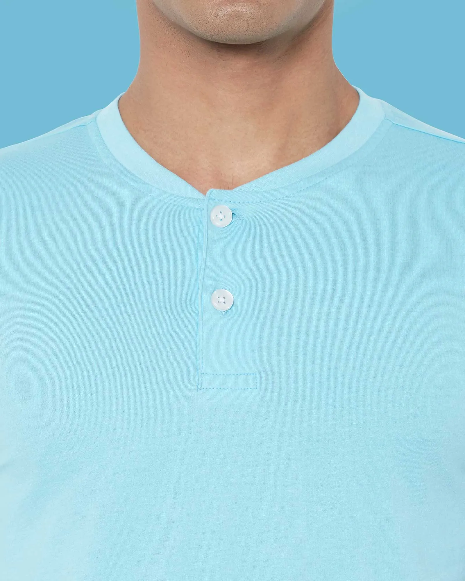 Half Sleeves Henley: Aqua Blue