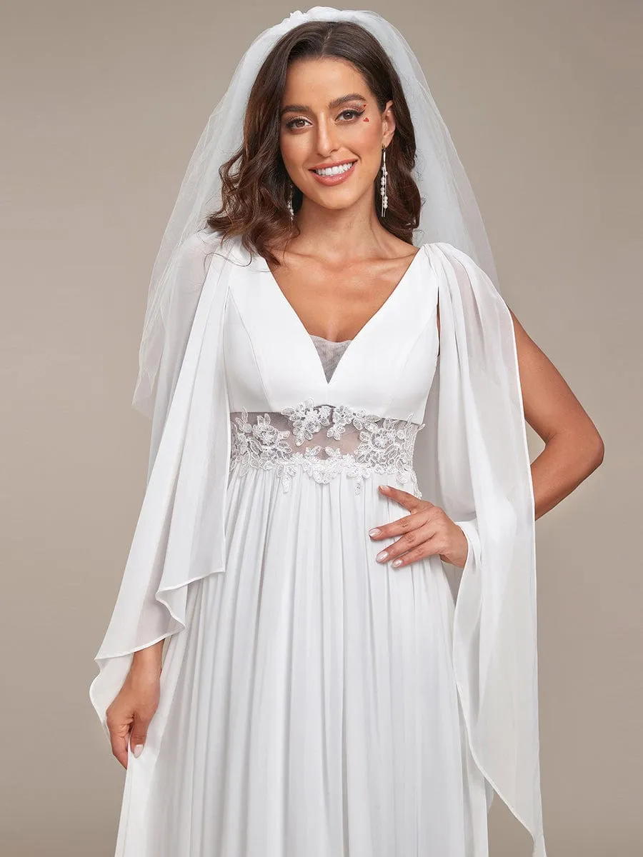 Illusion Lace V-Neck Cape Sleeves A-Line Wedding Dress