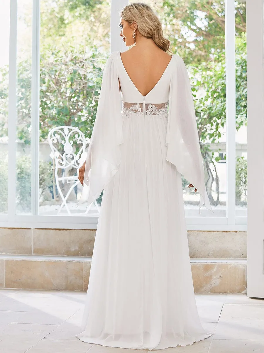 Illusion Lace V-Neck Cape Sleeves A-Line Wedding Dress