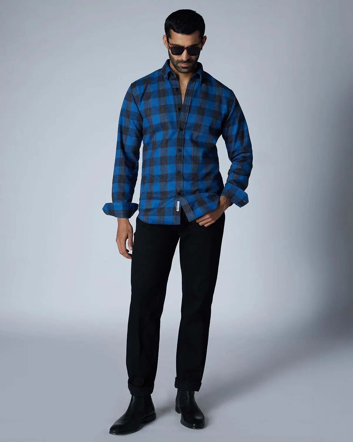 Japanese Flannel Checked Shirt - Blue