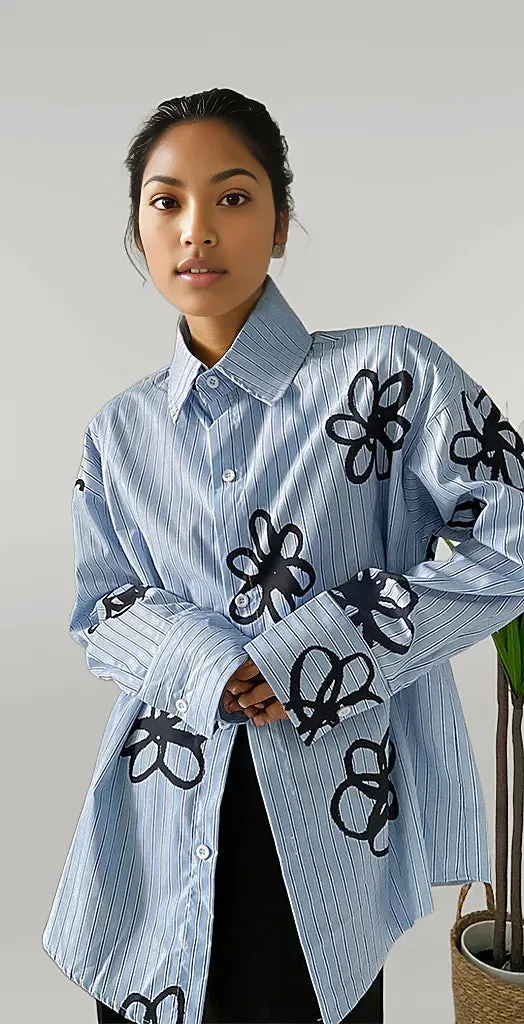 Jazz Up Blue Shirt with Flower Print