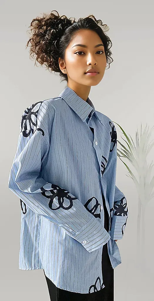 Jazz Up Blue Shirt with Flower Print