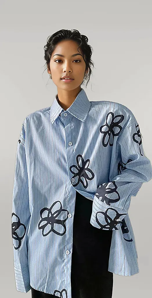 Jazz Up Blue Shirt with Flower Print