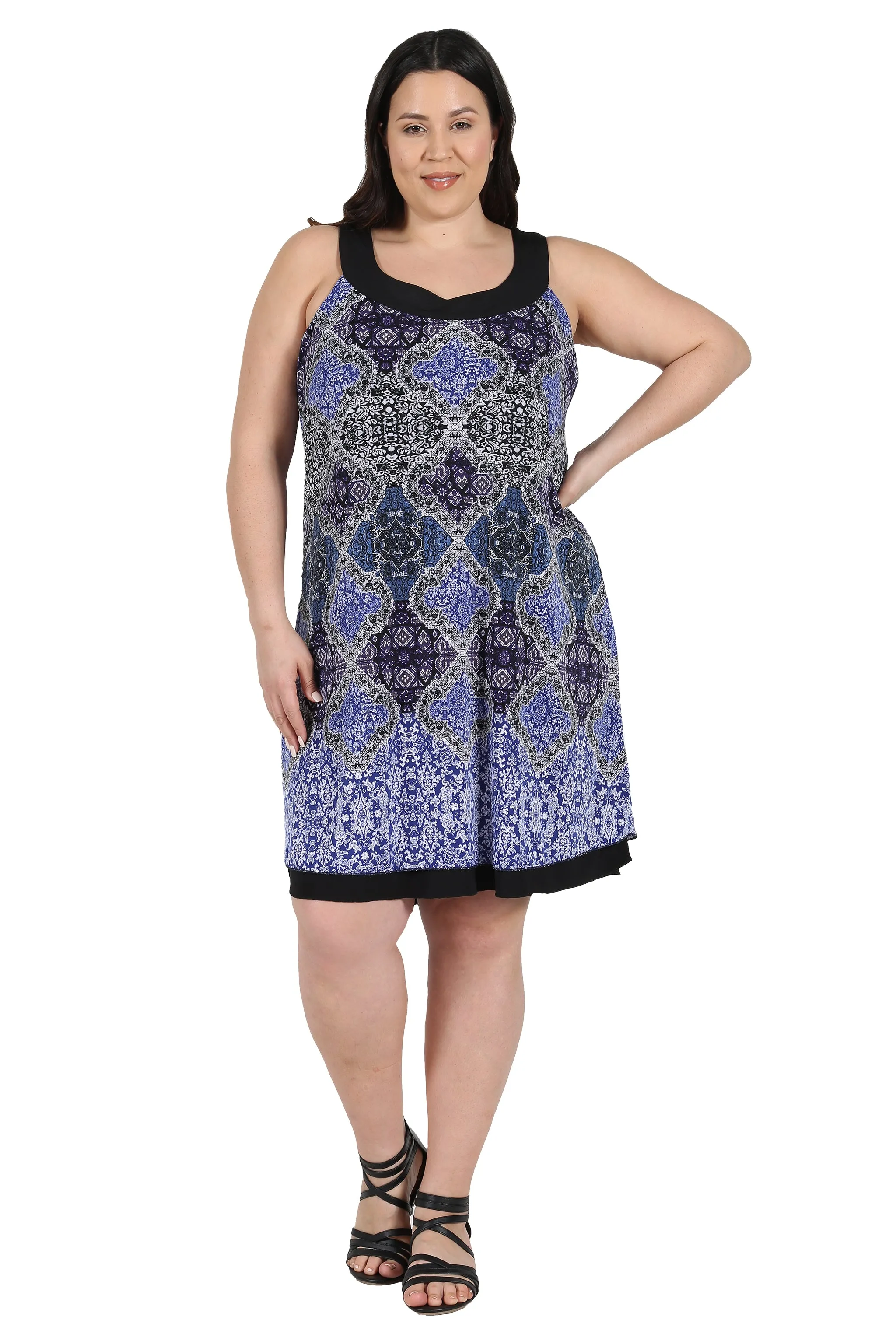 La Cera Plus Size Reversible Pleated Sleeveless Dress