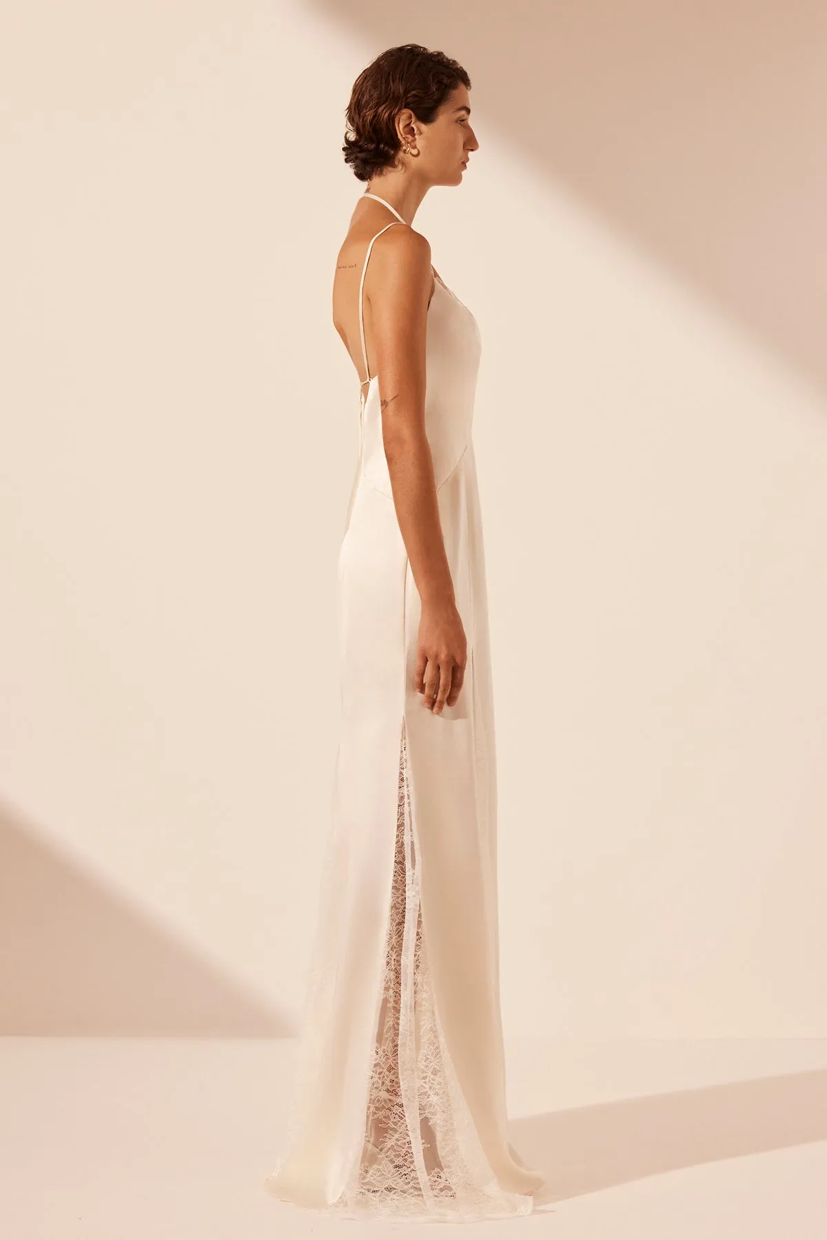 LA LUNE CUMULUS SILK LACE PLUNGED MAXI DRESS - IVORY