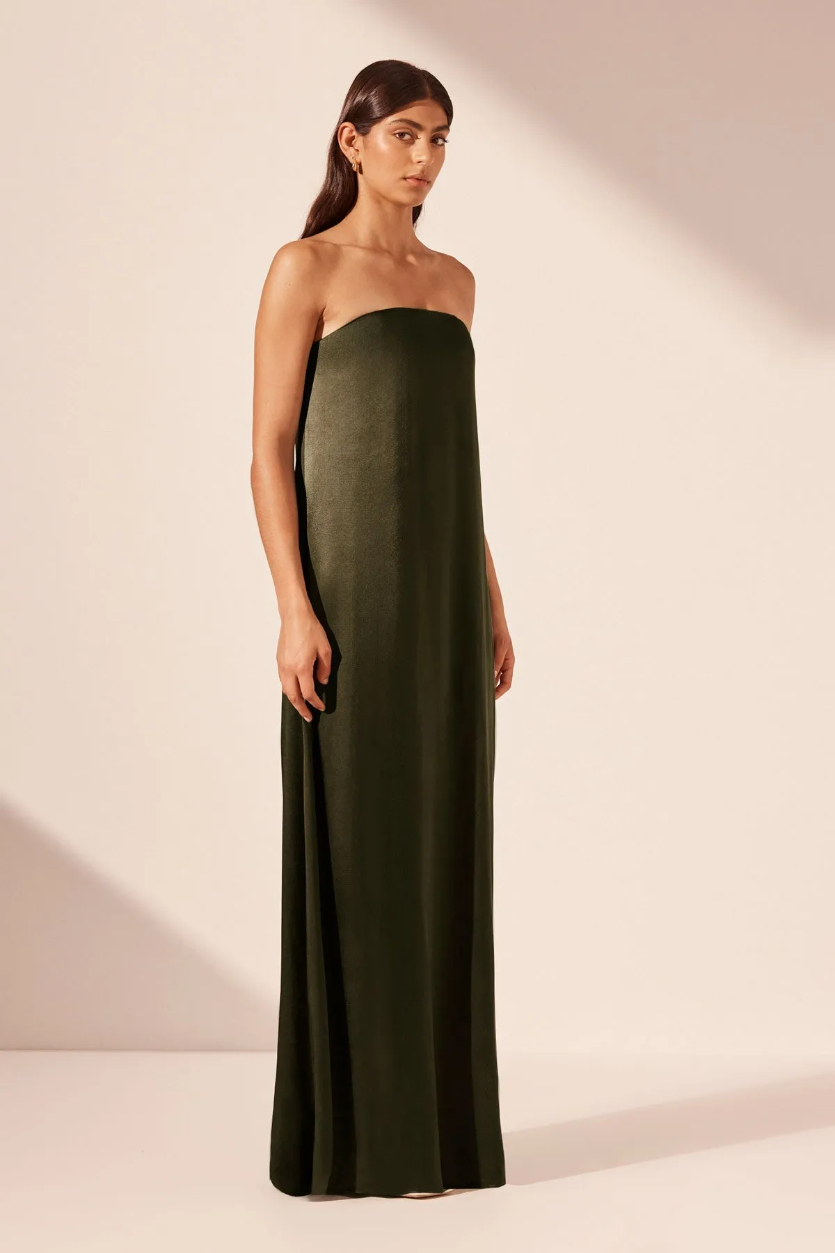 LA LUNE STRAPLESS COLUMN MAXI DRESS - FOREST