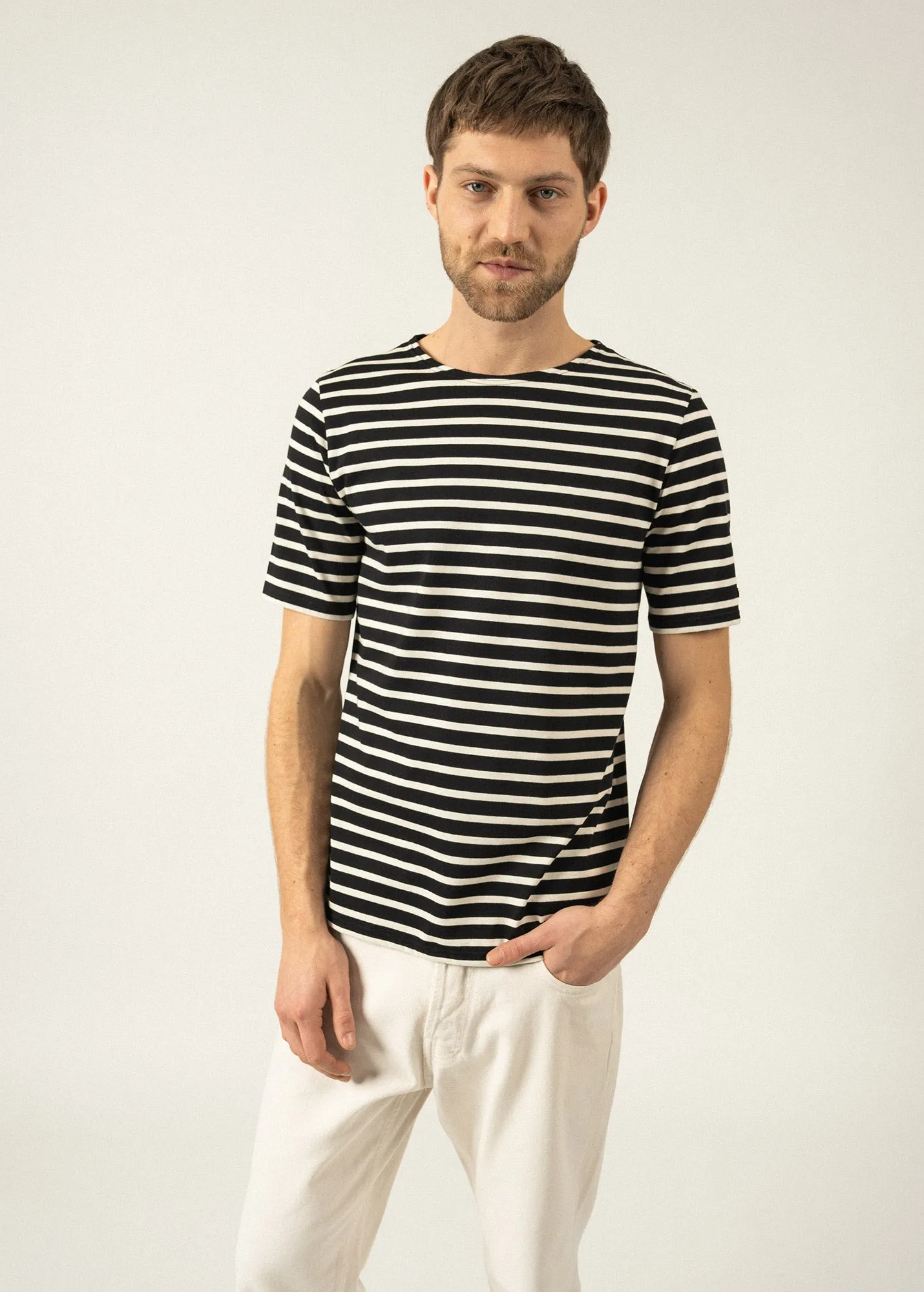 Levant short sleeve striped sailor shirt - regular fit, in light cotton (NOIR/ECRU)