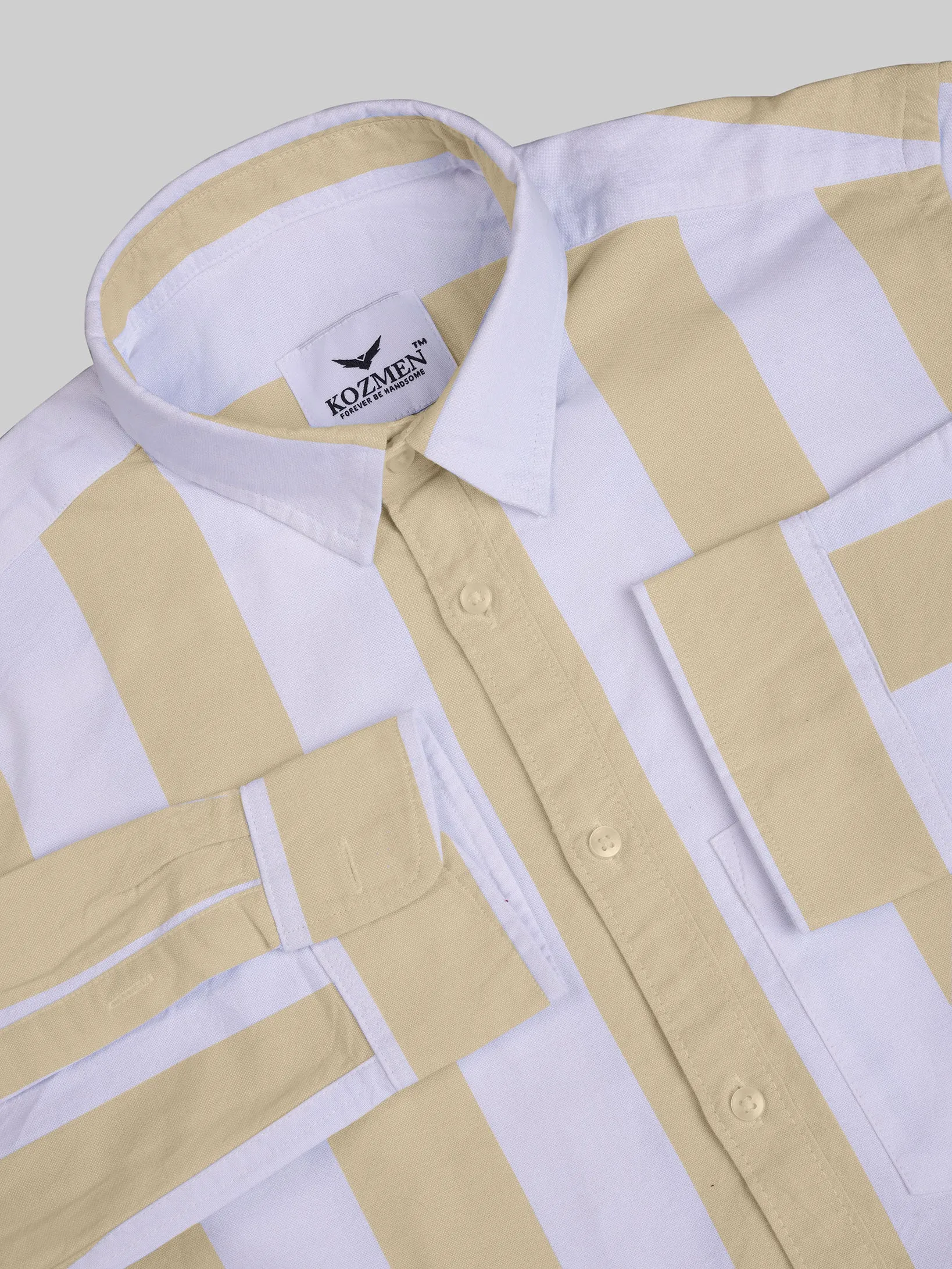 Light Brown with White London Striped Cotton Shirt