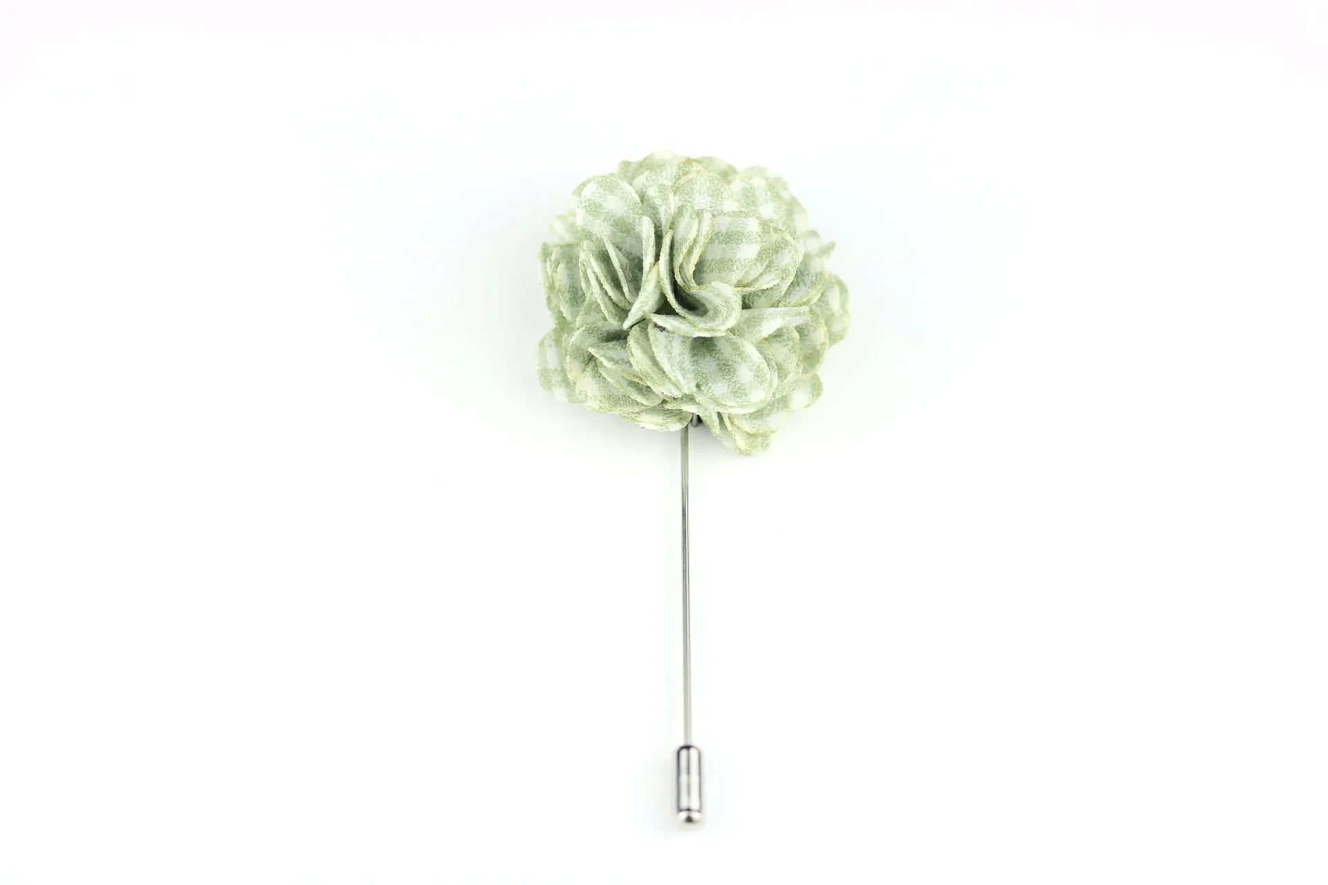 Light Green Plaid Satin Blend Flower Lapel Pin