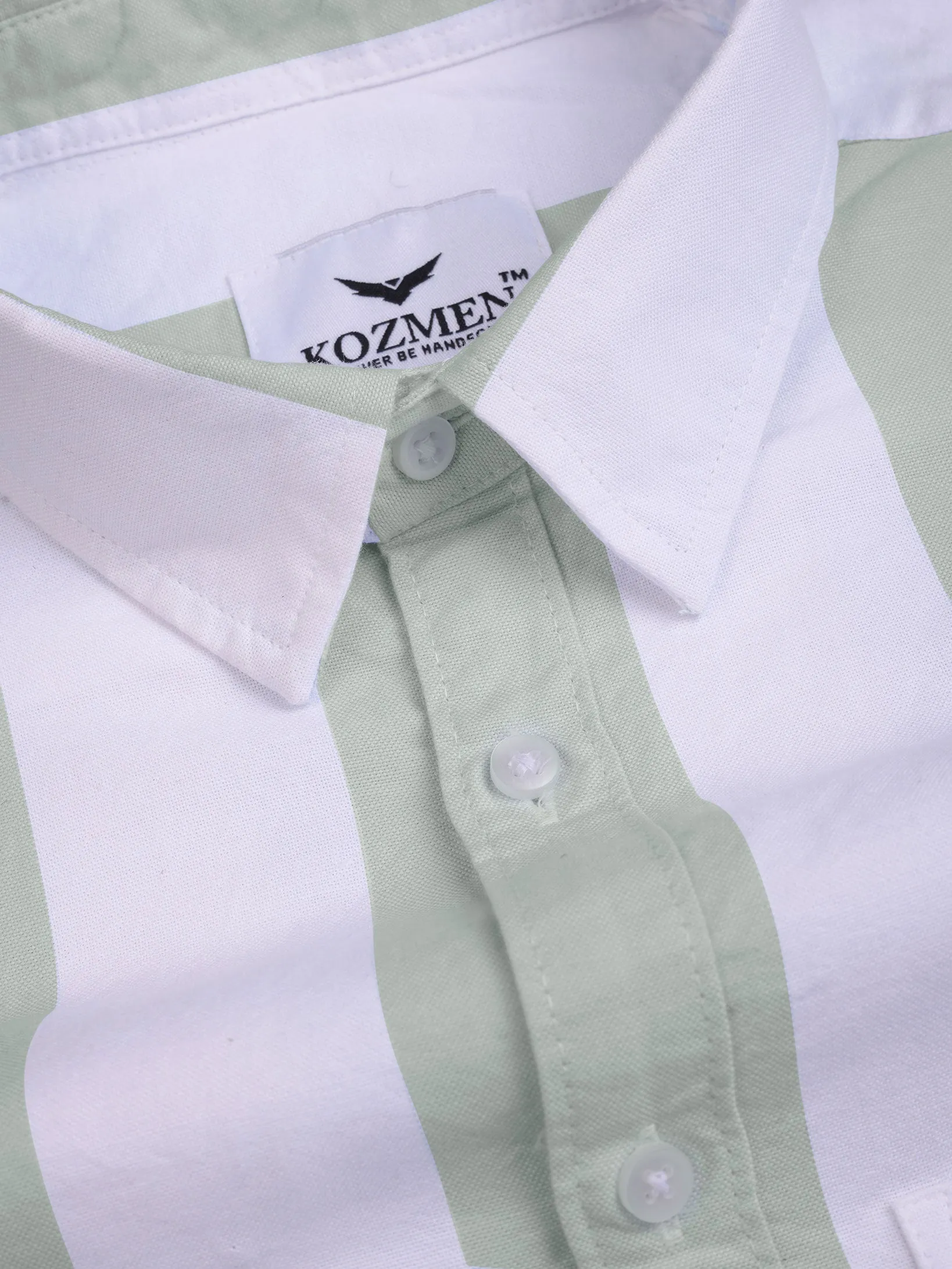 Light Green with White London Striped Cotton Shirt