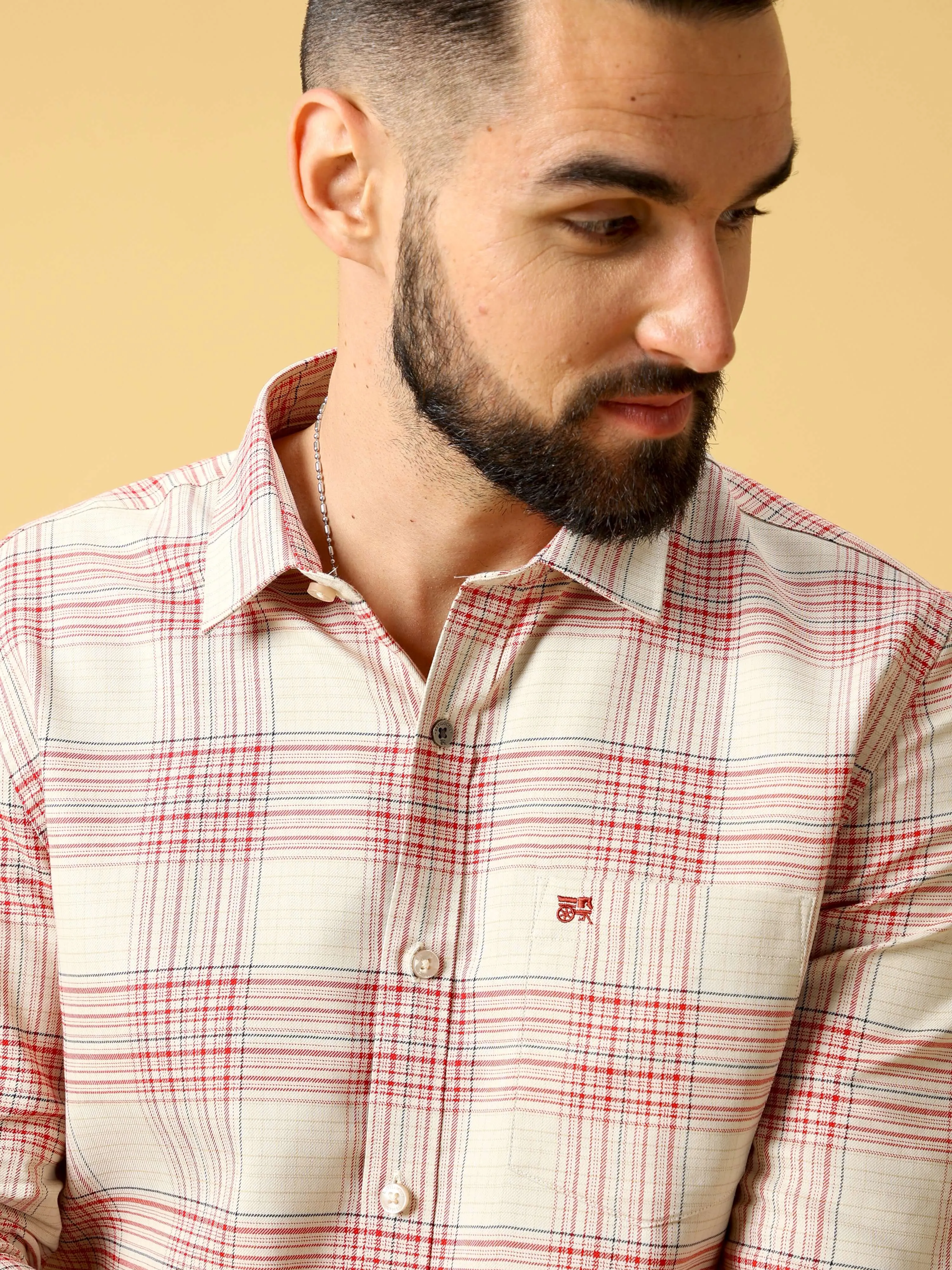 Light Orange Red Check Shirt