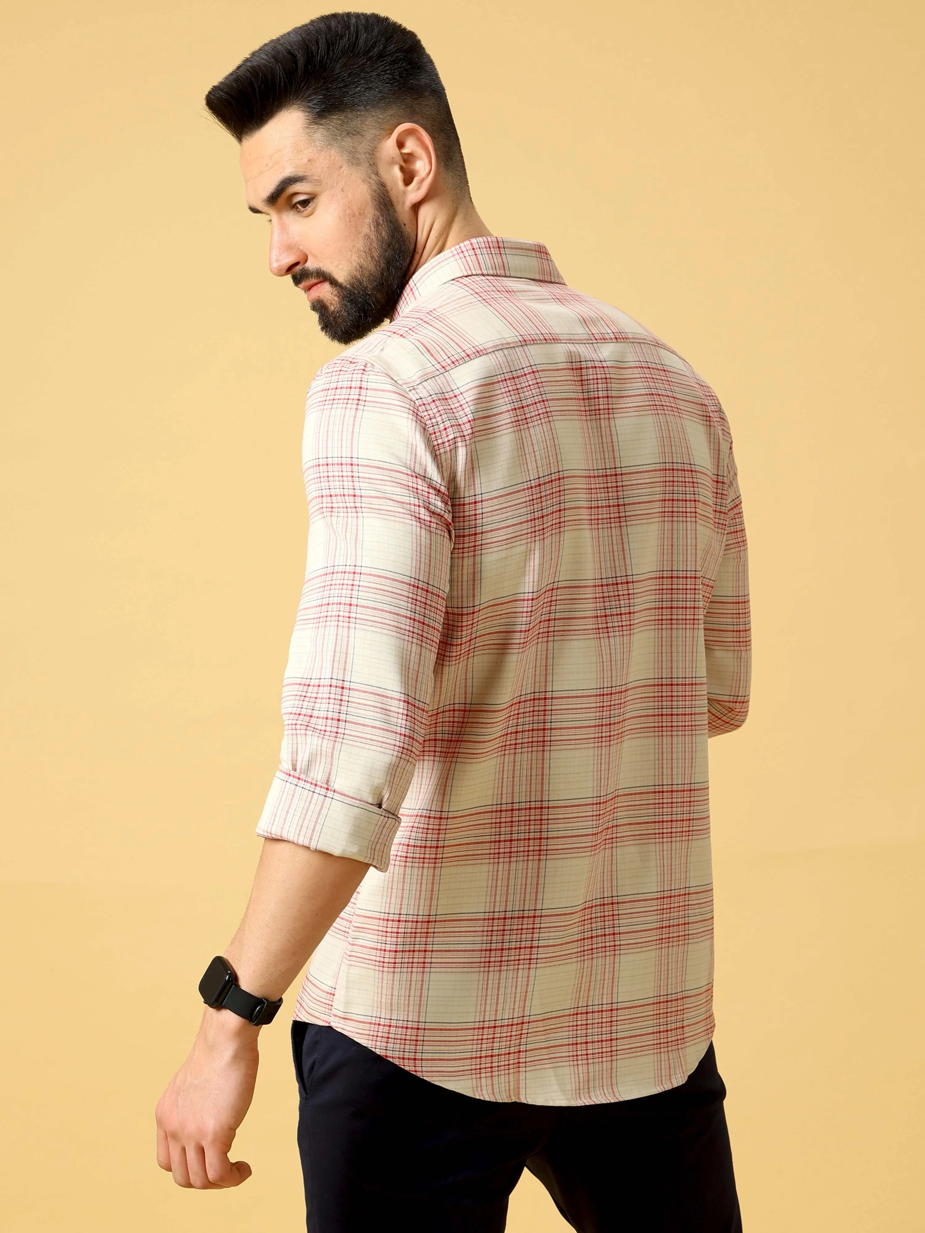 Light Orange Red Check Shirt