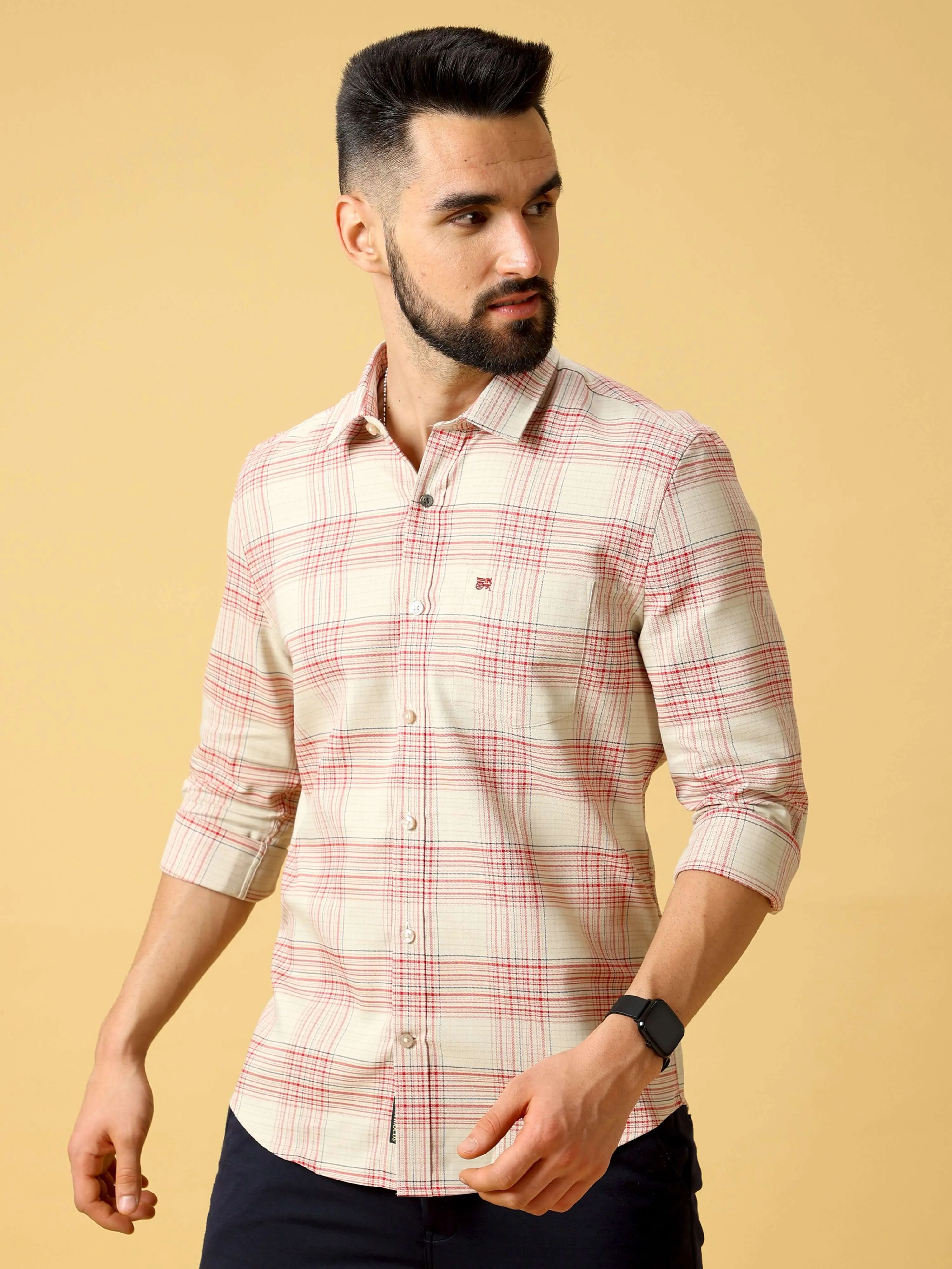 Light Orange Red Check Shirt